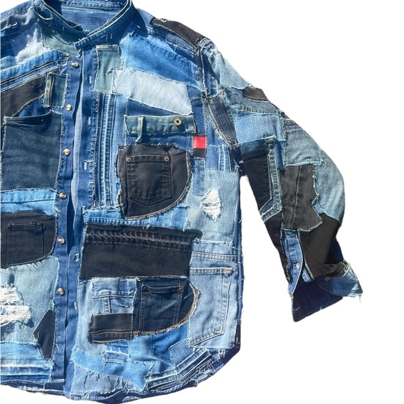 Patchwork Denim Flannel Reworked - Picture 5 of 7